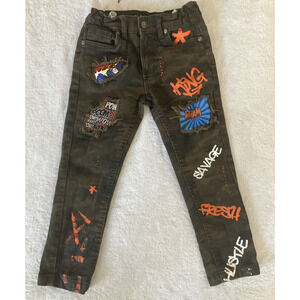 Sacred Crown Boys Jeans Brown Camo Grunge Streetware Graffiti Size 7